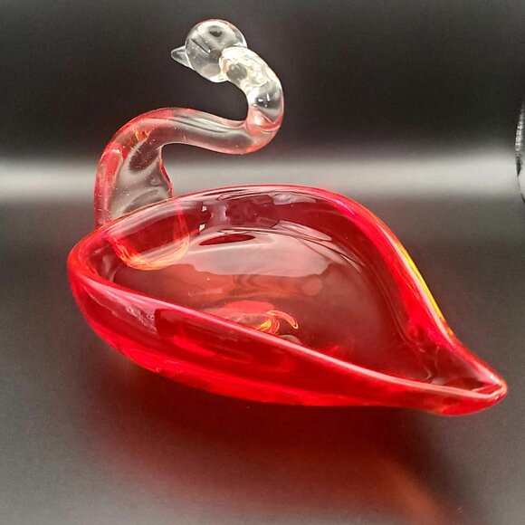 Elegant Murano Style Red Glass Swan Trinket Dish Decor Collectible Vtg Handblown - Picture 7 of 7